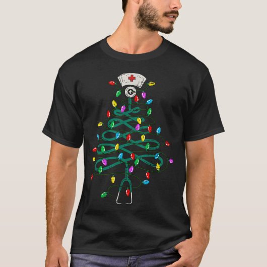 Stethoscope Christmas Tree Lights Nurse Christmas  T-shirt (Voorkant)