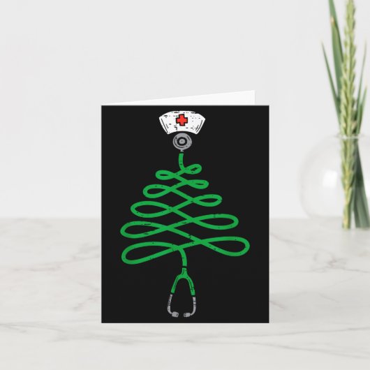 Stethoscope Christmas Tree Nurse Christmas Scrub T Kaart (Voorkant)