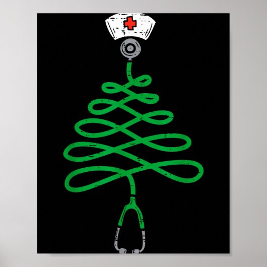Stethoscope Christmas Tree Nurse Christmas Scrub T Poster (Voorkant)