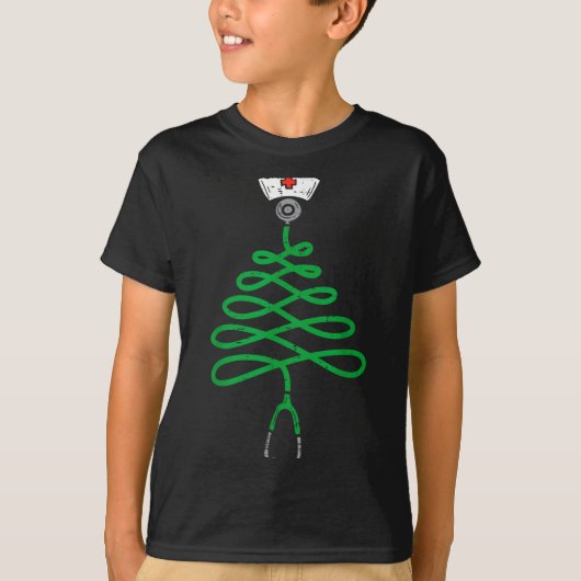 Stethoscope Christmas Tree Nurse Christmas Scrub T T-shirt (Voorkant)