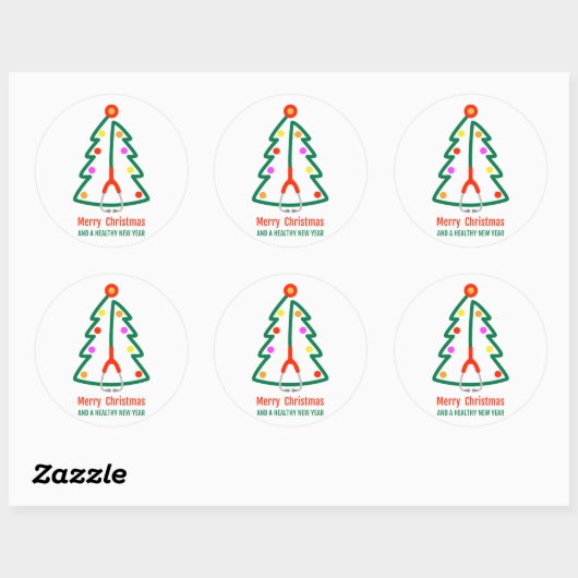 Stethoscope Christmas Tree Ronde Sticker (Vel)
