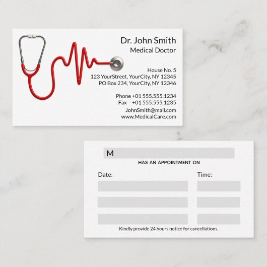 Stethoscope ECG Heartbeat Line ECG Wave Medical Afsprakenkaartje (Voorkant / Achterkant)