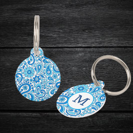 Stethoscope ID Name Tag Blue Paisley Monogram Huisdierpenning