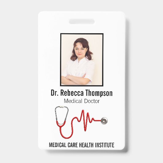 Stethoscope Medical ECG Wave EKG Line | Foto-ID Badge (Voorzijde)
