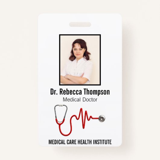 Stethoscope Medical ECG Wave EKG Line | Foto-ID Badge (Voorkant)