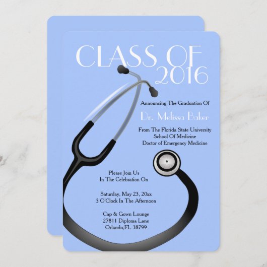 Stethoscope Medical School Afstuderen Aankondiging (Voorkant / Achterkant)