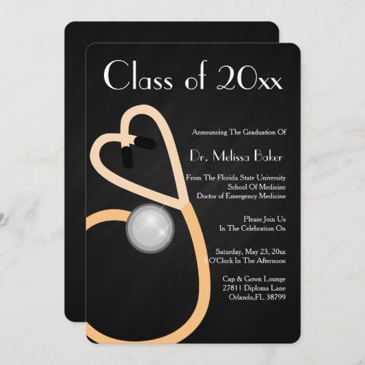 Stethoscope Medical School Afstuderen Aankondiging (Voorkant / Achterkant)