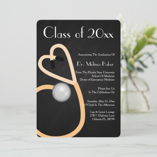 Stethoscope Medical School Afstuderen Aankondiging (Staand voorkant)