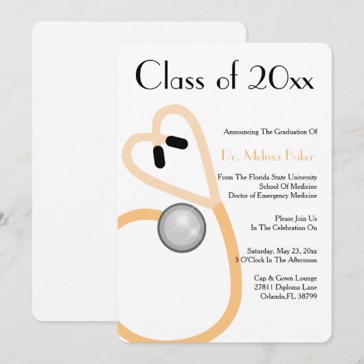 Stethoscope Medical School Afstuderen Aankondiging (Voorkant / Achterkant)
