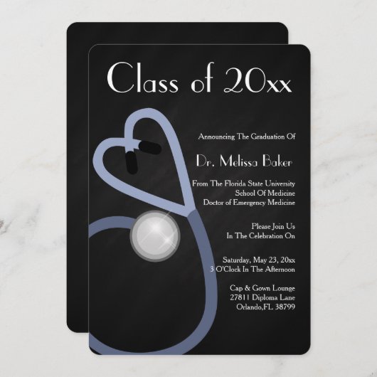 Stethoscope Medical School Afstuderen Aankondiging (Voorkant / Achterkant)