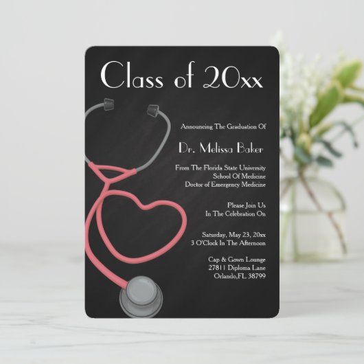 Stethoscope Medical School Afstuderen Aankondiging (Staand voorkant)