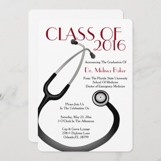 Stethoscope Medical School Afstuderen Aankondiging (Voorkant / Achterkant)