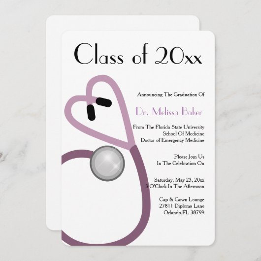 Stethoscope Medical School Afstuderen Aankondiging (Voorkant / Achterkant)