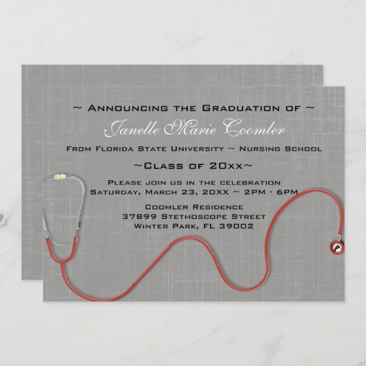 Stethoscope Medical School Afstuderen Uitnodiging (Voorkant / Achterkant)