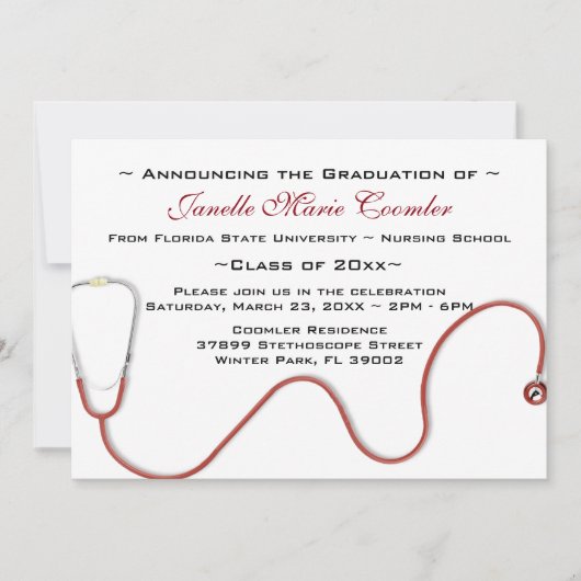 Stethoscope Medical School Afstuderen Uitnodiging (Voorkant)