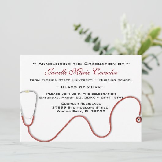 Stethoscope Medical School Afstuderen Uitnodiging (Staand voorkant)