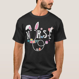Stethoscope Nurse Tail Easter Bunny Eggs RN CNA T-shirt