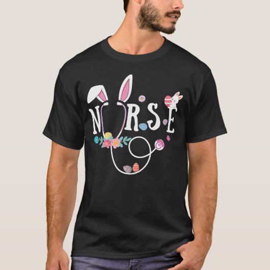 Stethoscope Nurse Tail Easter Bunny Eggs RN CNA T-shirt (Voorkant)