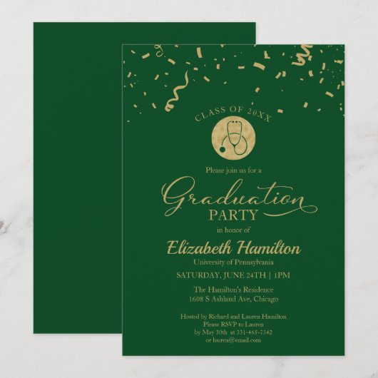 Stethoscope Nursing School Afstudeerder Party Gold Kaart (Voorkant / Achterkant)