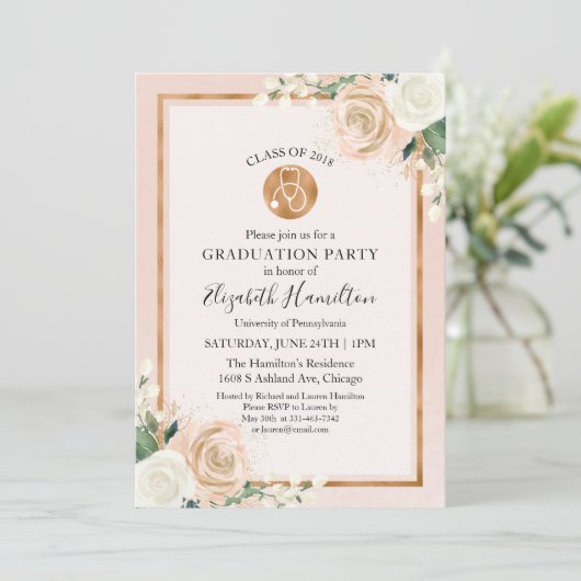 Stethoscope Nursing School Afstudeerder Party Phot Kaart (Staand voorkant)