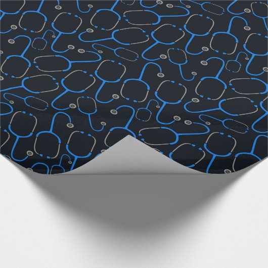 Stethoscope Pattern Medical Nurse Dark Blue Gift Cadeaupapier (Hoek)