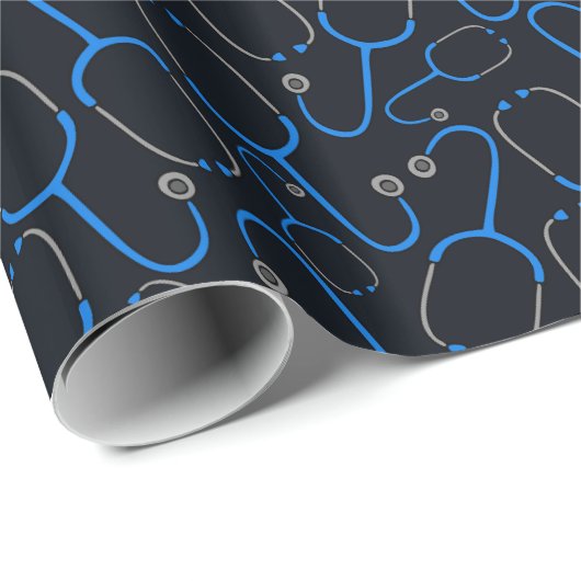 Stethoscope Pattern Medical Nurse Dark Blue Gift Cadeaupapier (Rol Hoek)