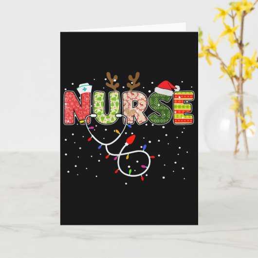 Stethoscope Santa Hat Reindeer Xmas Christmas Nurs Kaart (Gele Bloem)