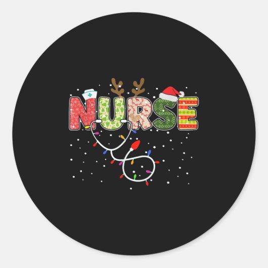 Stethoscope Santa Hat Reindeer Xmas Christmas Nurs Ronde Sticker (Voorkant)
