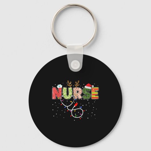Stethoscope Santa Hat Reindeer Xmas Christmas Nurs Sleutelhanger (Voorkant)