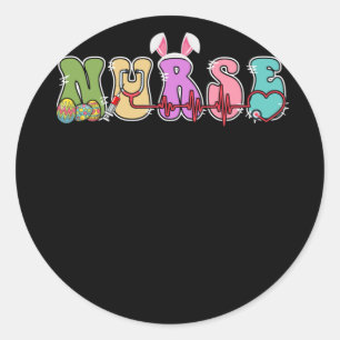 Stethoscope Scrub Nurse Life Easter Day Bunny Eggs Ronde Sticker