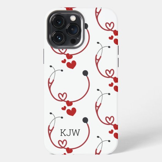 Stethoscopen en harten Monogram iPhone Hoesje (Achterkant)