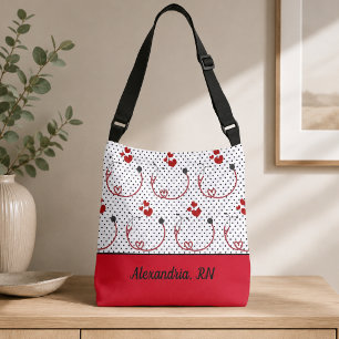 Stethoscopen, harten en polka-stippen Signature-ta Crossbody Tas