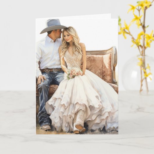 Stetson & Kant bruiloft: Hitched in Cowboy Harmony Kaart (Gele Bloem)