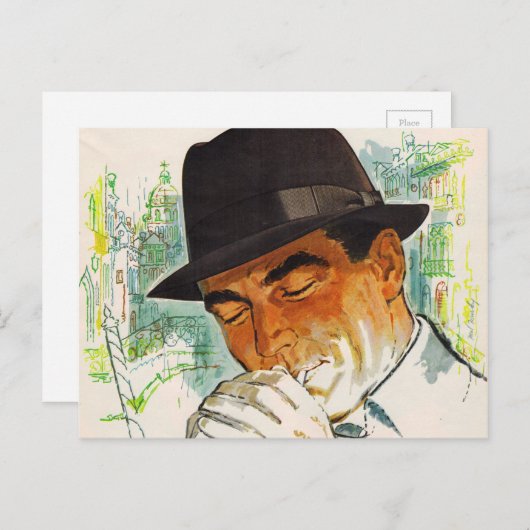 Stetson pet man dat een sigaret verlicht briefkaart (Voorkant / Achterkant)