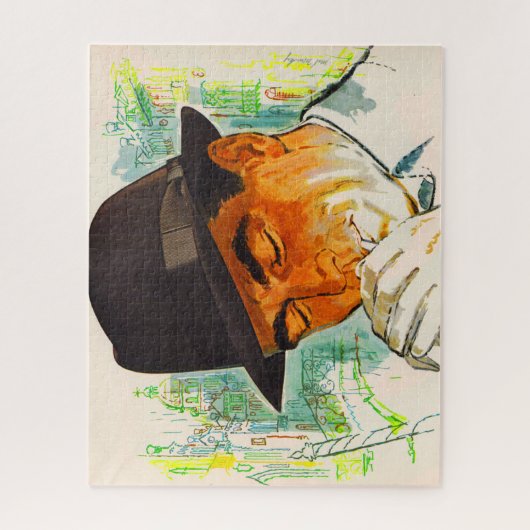 Stetson pet man dat een sigaret verlicht legpuzzel (Verticaal)