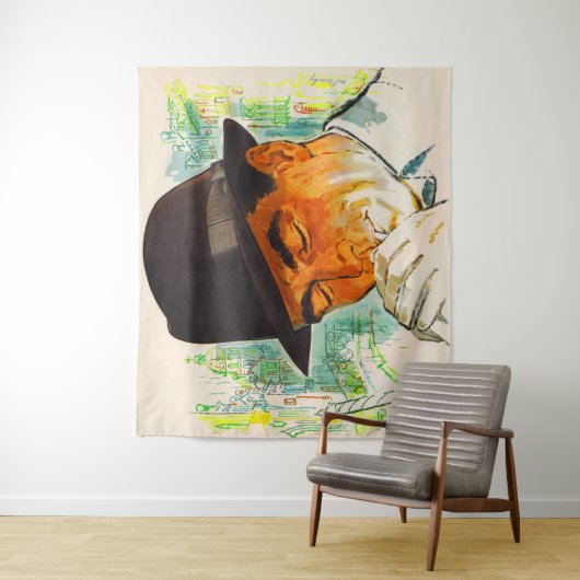 Stetson pet man dat een sigaret verlicht wandkleed (In situ)