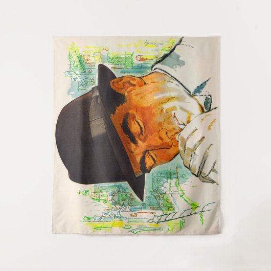 Stetson pet man dat een sigaret verlicht wandkleed (Voorkant)