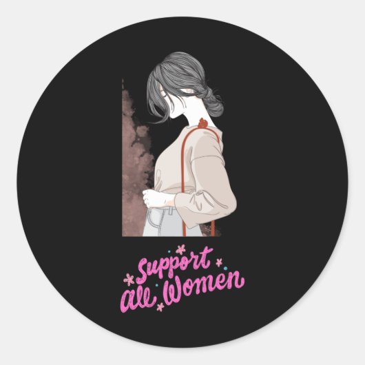Steun alle vrouwen 1 ronde sticker (Voorkant)