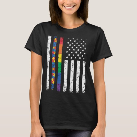 Steun Autisme Bewustzijn Regenboog Trots USA Ameri T-shirt (Voorkant)
