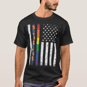 Steun Autisme Bewustzijn Regenboog Trots USA Ameri T-shirt