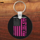 Steun de Roze Amerikaanse Vlag Borstkanker Sleutelhanger (Voorkant)