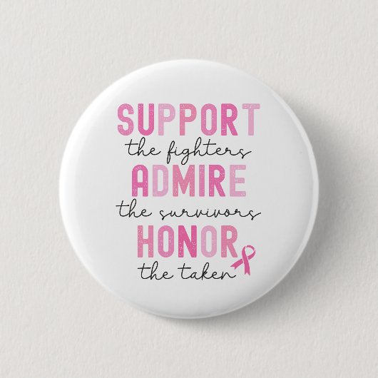 Steun De Strijders Borstkanker Roze Lint Ronde Button 5,7 Cm (Voorkant)