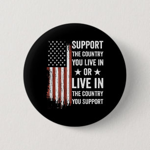 Steun het land waar je woont in Amerikaanse vlag V Ronde Button 5,7 Cm