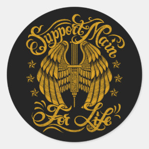 Steun Hoofd Grunge Gele Naaldvleugels Ronde Sticker