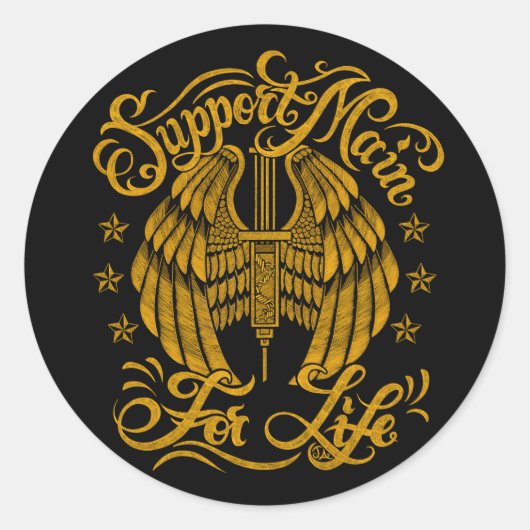 Steun Hoofd Grunge Gele Naaldvleugels Ronde Sticker (Voorkant)