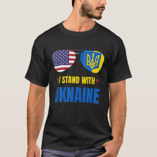 Steun ik sta met Oekraïense Amerikaanse bril vlag T-shirt