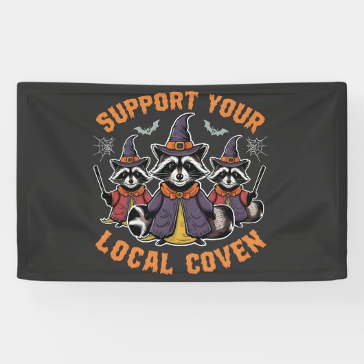 Steun Je Lokale Coven Spookachtige Wasbeer Hallowe Spandoek (Horizontaal)