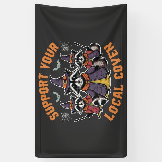 Steun Je Lokale Coven Spookachtige Wasbeer Hallowe Spandoek (Verticaal)