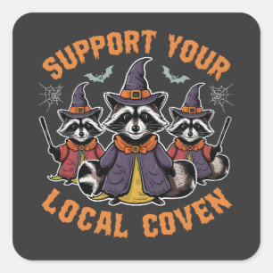 Steun Je Lokale Coven Spookachtige Wasbeer Hallowe Vierkante Sticker