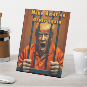 Steun Kamala Walz Justice Trump Funny Satire Reclamebord Met Voetstuk
